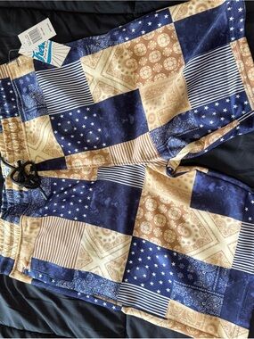 fresh produce Navy and Tan Patchwork Swim/Hybrid Shorts